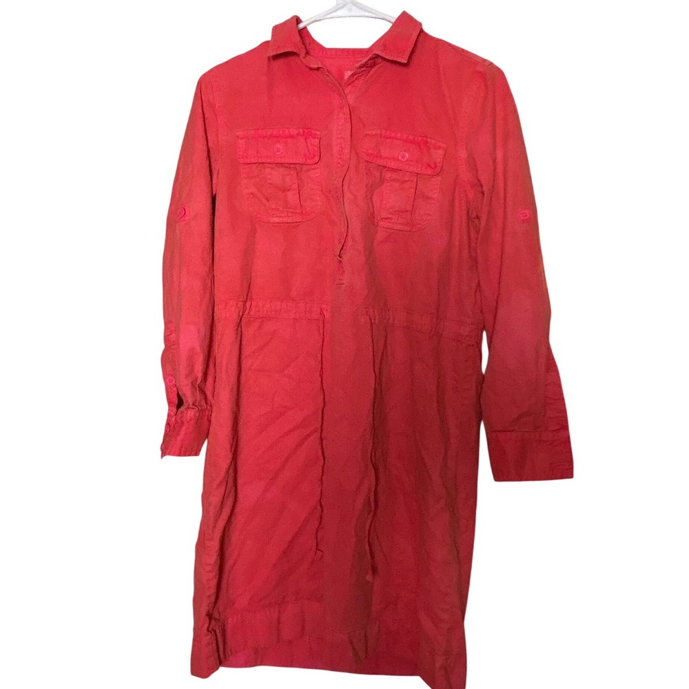 J.Crew Coral Pink Dress Utility‎ Shirt Dress Tie Waist Preppy Spring Size 4